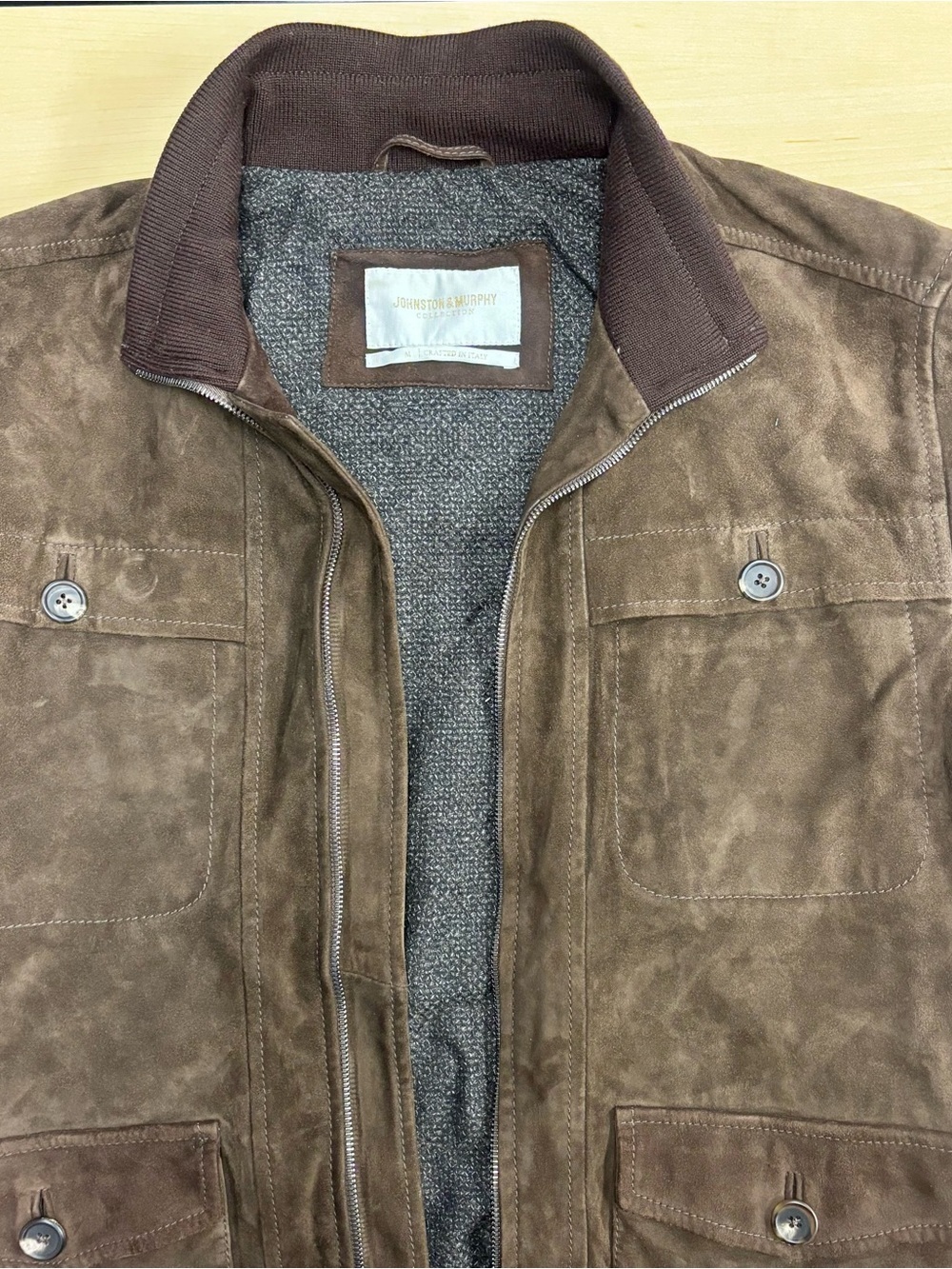 Johnston & Murphy Dark Brown Suede Field Jacket Luxury Utility Full Zip Coat - Picture 4 of 7